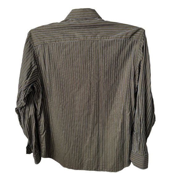 Bugatchi Uomo Men's Dress Shirt Long Sleeves Green Stripe Size XL - Picture 4 of 8